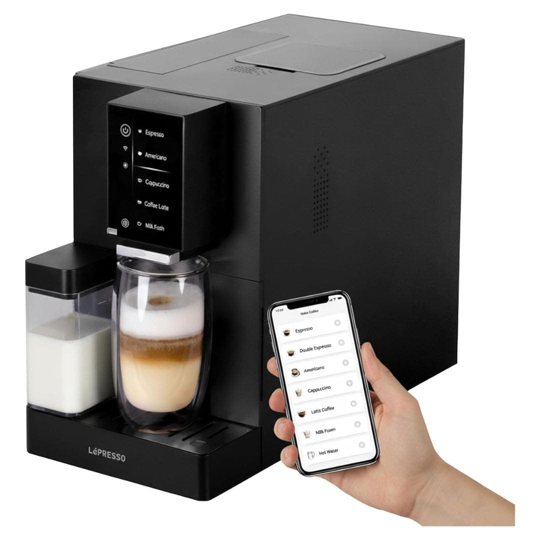 LePresso Fully Automatic Bean to Cup Coffee Machine, Built-In Milk Frother Espresso  Machine, Touch Screen Display, 19Bar Italian Pump Coffee Maker, Mobile App,  7 Function, 1.2L, 1480W, Home/Office